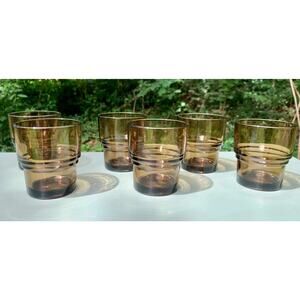 VintageStacking tumblers Juice Glasses Vereco France Set of 6 Brown Smoked Glass